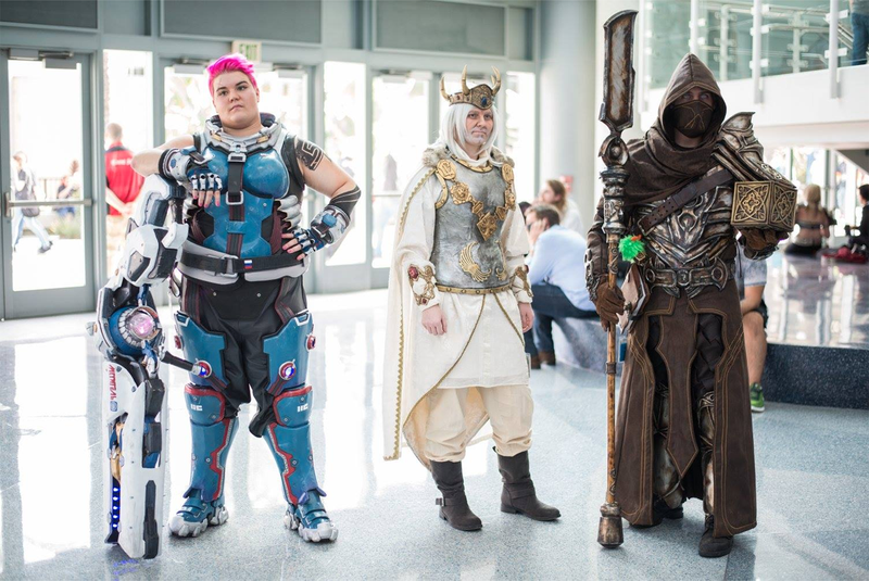 Zarya from Overwatch, Warcraft III’s Terenas Menethil, and a Horadrim warrior from Diablo.